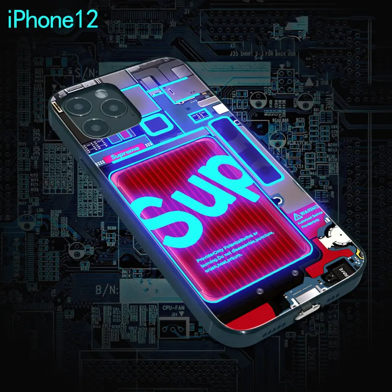 เคสโทรศัพท์มือถือกระจกนิรภัยสำหรับ iPhone,2022 LED ควบคุมเสียงเพลงเรืองแสงตอนกลางคืนสำหรับ iPhone 13/12/11Pro /Xsmax/xr