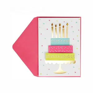 패션 생일 케이크 3D 수제 카드, 금박 생일 인사말 카드
