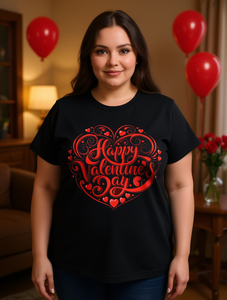 T-shirt stampata da donna taglie forti per San Valentino, vestibilità ampia, manica corta, girocollo classico, 100% cotone jersey - Product Image 2