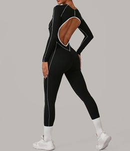 Entraînement Gym Fitness combinaison femmes Aactivewear ensembles de sport à manches longues bloc de couleur dos nu body une pièce Gym Catsuit - Product Image 4