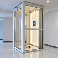 Ascenseur de luxe moderne en forme de L avec panneau arrière LED et gaine en verre, personnalisé pour villa et maison duplex intérieure
