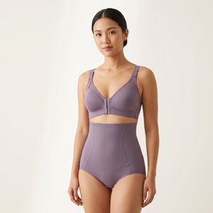 Ensemble soutien-gorge gainant à fermeture avant et culotte taille haute pour femme, couleur violette, lingerie grande taille, push-up, bonnet complet - Product Image 2
