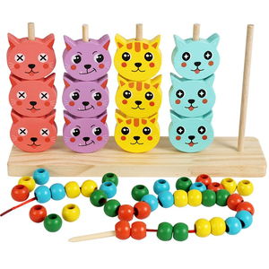 Jogo Educativo de Empilhamento Geométrico de Madeira 5 em 1 para Bebês: Encaixe de Formas e Colisão de Gatos Tipo B - Product Image 4