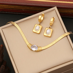 Popular Green Zircon Jewelry <b>Sets</b> for Lady High Quality 18K <b>Waterproof</b> Gold Plated Stainless Steel Necklace Bracelet Earring <b>Set</b> - Product Image 2