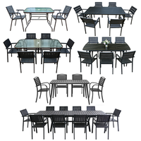 Ensemble de salle à manger d'extérieur en aluminium moulé, table longue avec 4/6/8/10/12 chaises, ensemble de salle à manger de patio en aluminium moulé