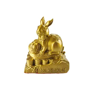 Chinese Traditional Brass Art Table Top Decoration Home Decor Golden Rabbit Copper Art Craft New House Gift Small Ornaments