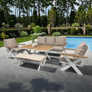 Conjunto de Muebles de Jardín Modulares Modernos de Aluminio Blanco de Alta Calidad, 5 Piezas, Mesa de Comedor con Diseño de Marco en X para Patio, Terraza o Parque - Product Image 1