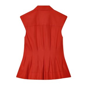 Chemisier plissé <span class=keywords><strong>sans</strong></span> manches pour <span class=keywords><strong>femme</strong></span>, style européen et américain, boutonné, doux et tendance, anti-plis, collection printemps, best-seller transfrontalier - Product Image 3