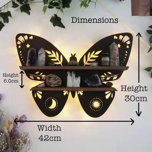 Wooden Moon Butterfly <b>Wall</b> Shelf 3 Tier Irregular Shape Decorative Crystal <b>Display</b> For Bedroom - Product Image 5