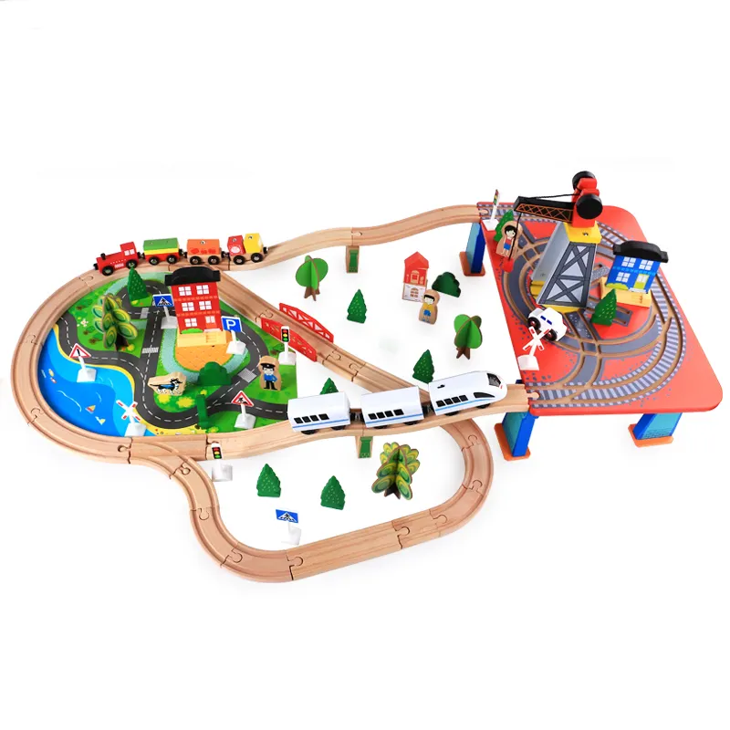 Juguetes de madera para niños, tren, pista de ferrocarril, ranura educativa, juguete multifuncional, 108 Uds.