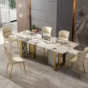 2024 italiano di vendita calda luce di lusso in acciaio inox piastra di roccia mobili salotto rettangolare tavolo da pranzo
