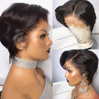 Perruques frontales blondes brutes en gros avec dentelle, cheveux humains de 40 pouces, coupe courte pixie cambodgienne