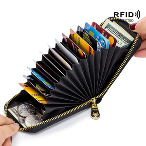 Porte-cartes multifonctionnel en cuir véritable RFID exquis porte-clés pour hommes femmes pour cartes bancaires et d'organes pour le commerce extérieur - Product Image 1