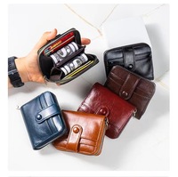 Dompet Multi-Kartu Pria Fashion Dompet Pendek Kulit Minyak Lilin PU Antik Dompet Koin Ritsleting Uniseks Dompet Pria Tempat Kartu Pria