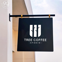 Enseigne murale double face en métal avec logo personnalisé, taille standard, pour restaurant, extérieur, noir et blanc