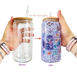 Verre à bière transparent à double paroi de 12 oz, personnalisable par sublimation, effet boule à neige scintillante, pour impression à chaud - Product Image 1
