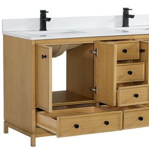 Meuble de salle de bain moderne avec vasque en céramique, finition résistante à l'eau, fabriqué au Vietnam, en chêne naturel brossé - Product Image 3