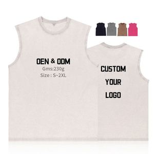 Custom Sample 230GSM Breathable Acid Washed <b>Vest</b> Hip Hop 100% Cotton <b>Mens</b> Embroidered Printed Streetwear Summer Sleeveless - Product Image 4