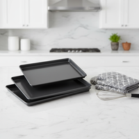 Ensemble de 3 plateaux de cuisson en acier au carbone antiadhésifs, plaque à biscuits, plat de four, multi-usages, passe au lave-vaisselle