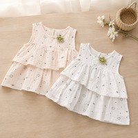Robe d'été sans manches à volants superposés pour filles, style coréen, à pois, longueur genou, froissée, pour bébés et tout-petits, ODM