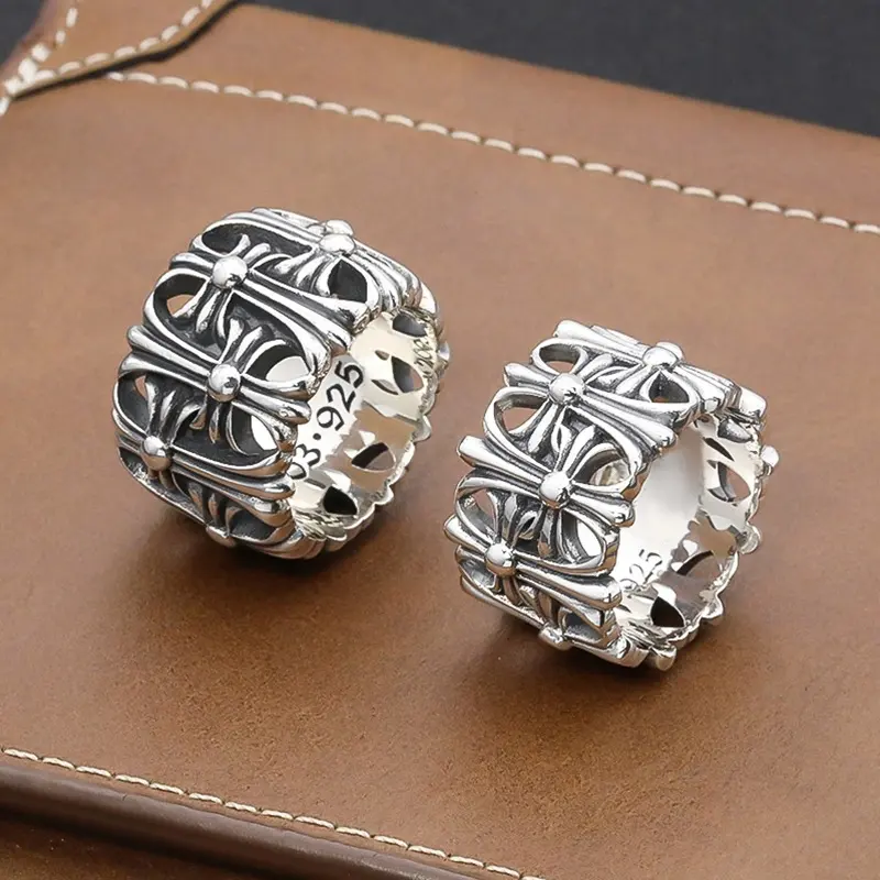 Hot Selling Punk Personality Distress Cross S925 925 Sterling Silver Fine Fashion Jewelry Rings for Women Men