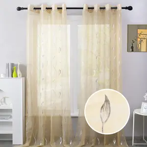 JA Gold Foil Print Voile Sheer Curtain Wicker Window Drape Luxury Metallic Bronzing Treatment Panels For Home Window Decoration