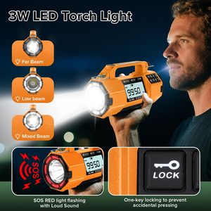 Nouvelle <span class=keywords><strong>radio</strong></span> FM d'urgence avec batterie externe 5000 mAh AM/FM WB SW solaire à manivelle, écran LED, haut-parleur intégré, lampe de poche - Product Image 4