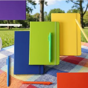 Carnet personnalisable en cuir PU A5 avec couverture rigide, logo imprimé promotionnel, reliure et sangle élastique pour étudiants - Product Image 4