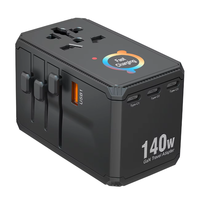 Adaptateur de voyage universel GAN 140W, nouveau produit 2026, prise électrique, adaptateur de voyage avec 2500W, 4 ports Type C, 1 port USB, prise UK US AU EU