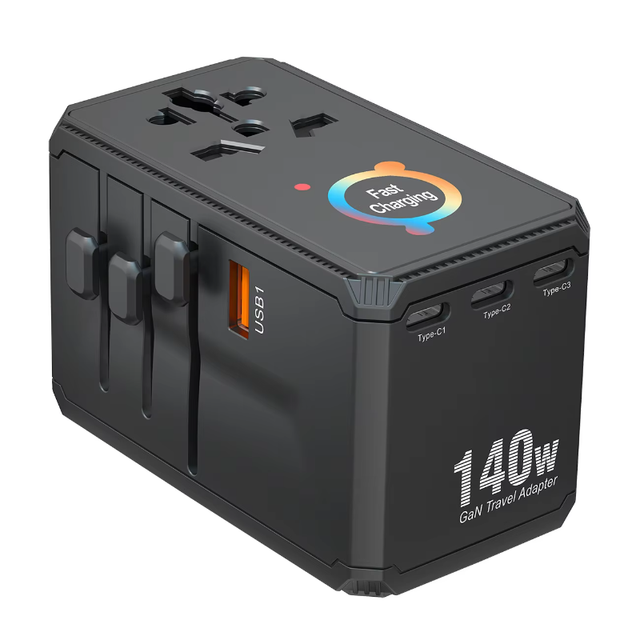 140W GAN Universal Travel Adapter 2026 New Product Electrical Socket Travel Adaptor with 2500W 4 Type C 1 USB UK US AU EU Plug