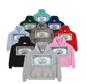 เสื้อฮู้ดผู้ชายโอเวอร์ไซส์แบบมีซิปรูดซิปขึ้นมีฮู้ด100% ผ้าฝ้ายปักลายกราฟิกคร็อป - Product Image 1