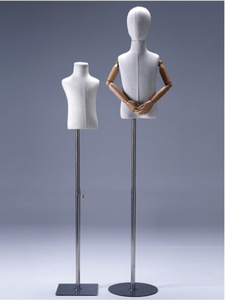 어린이 의류 매장 디스플레이 유연한 나무 팔 아이 몸통 마네킹 화이트 패브릭 아기 원피스 형태 마네킹 - Product Image 3