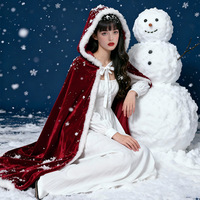 Erwachsene Damen Weihnachts-Cosplay-Kostüm-Set Samt-Roter Kunstfell-Kapuzenumhang Winter Warmer Party-Umhang Auf Lager Großhandel