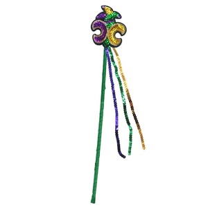Nouvel ensemble de décorations de carnaval Mardi Gras : chapeau à sequins, collier de perles, canne et baguette magique pour les célébrations du carnaval - Product Image 6
