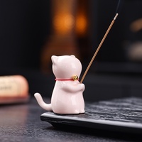 Porte-encens en céramique chinoise motif chaton de dessin animé, brûleur d'aromathérapie, ornement de table à thé, boîte en papier pour intérieur