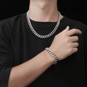 Chaîne cubaine pour homme en acier titane, chaîne à maillons cryptés, bijoux hip-hop, bracelet CE578 - Product Image 3