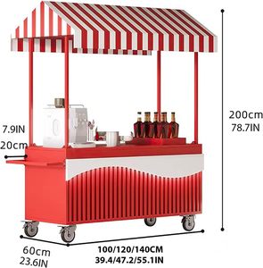 Carretto ambulante in ferro battuto con tettoia a strisce per mercati di strada, festival e vendita di <span class=keywords><strong>snack</strong></span> - Product Image 2