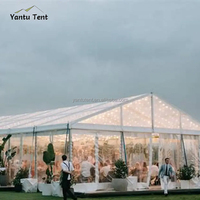 Tente de réception extérieure transparente en PVC et aluminium 15x20m, ignifuge toutes saisons, imperméable UV >3000mm, pour mariages et événements