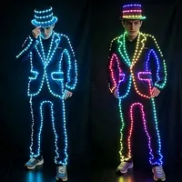 Kostum LED Warna-warni Pakaian Menyala dengan Topi Baju Bercahaya untuk Bar Klub Malam Pertunjukan Panggung Tari