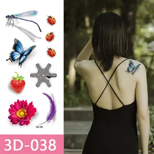 2022新设计3D蝴蝶菊花蜻蜓纹身贴纸