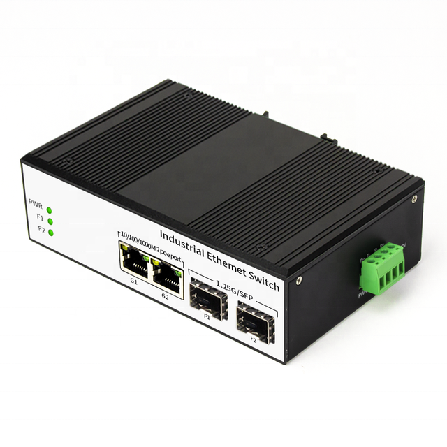 2 SFP 2 Port 1000Mbps PoE Gigabit Industrial Fiber Switch DIN-Rail Ethernet Switch -40 185°F 60W PoE Industrial Switch