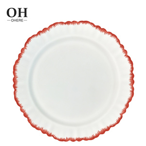 Ohere Tốt Xương 4Pcs Bộ Đồ Ăn Màu Đỏ Rim Đám Cưới Bữa Ăn Tối Tấm Bán Buôn Hình Dạng Không Thường Xuyên Tấm Sạc Cho Đảng & Nhà Hàng - Product Image 2