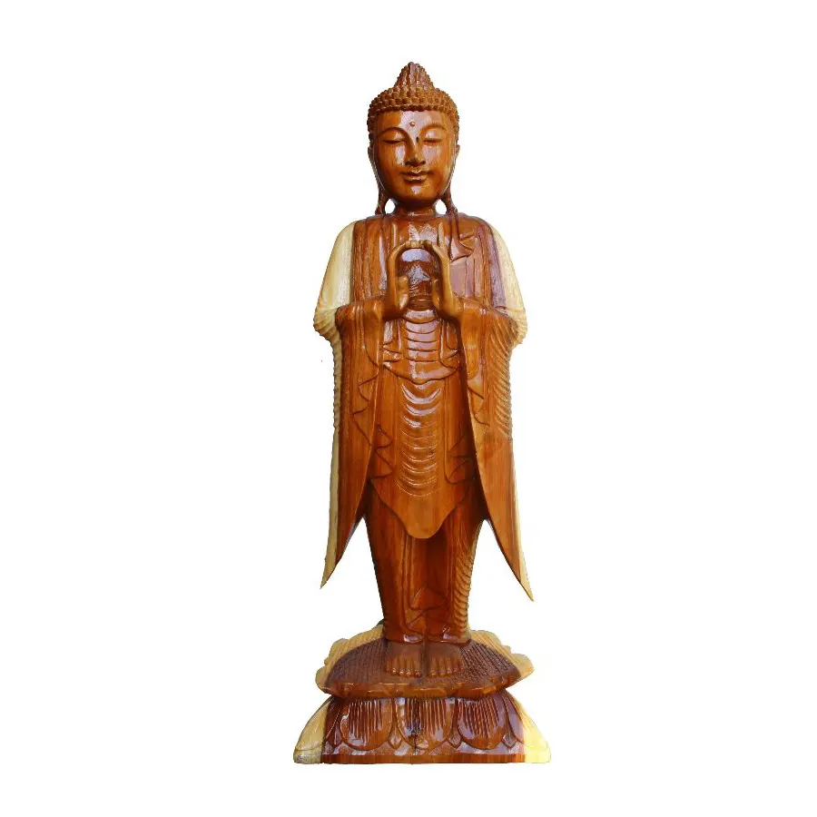 Indonesische Huis Decoratieve Religieuze Sculptuur Boeddha Standbeeld Suar Hout Ambachten Groothandel Houten Decoratie Gereedschap Beste Prijs 2023