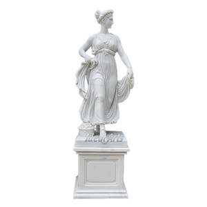 Statue d'Artemise en marbre blanc sculptée à la main grandeur nature avec cerf pour la décoration de jardin extérieur - Product Image 4