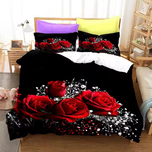 <strong>3D</strong> Floral Printed Bedclothes Wedding Decorative Cover Sheet Pillowcase Romantic Red Rose 3Pcs <strong>Bedding</strong> <strong>Set</strong> - Product Image 6