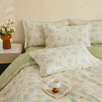 Parure de lit 4 pièces Alenhome 100% coton, motif feuillage, style pastoral, housse de couette, drap plat, taies d'oreiller, 200TC, respirante