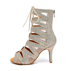 LUOQIAO L670 Nuevas Botas de Jazz Latino Marrones de Tacón Alto con Pedrería Brillante para Espectáculos y Baile de Noche 10cm - Product Image 3