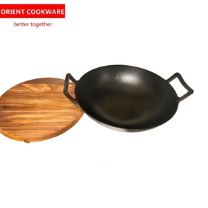 <span class=keywords><strong>Wok</strong></span> de Hierro Fundido Pre-Sazonado con Tapa de Madera para Cocinar a la Salteada - Product Image 4