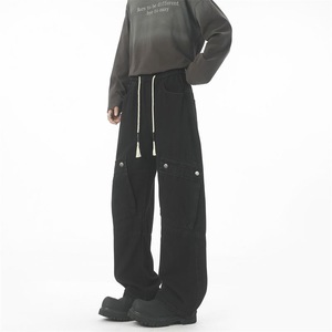 กางเกงยีนส์ทรงหลวมสไตล์อเมริกัน ฮิปฮอป ขาบาน จีบระบาย เอวยางยืด แต่งหมุด ลุคเท่ๆ สำหรับผู้ชาย - Product Image 3