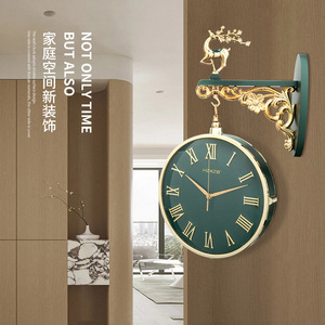 HxzB Wall <b>Clock</b> Round Double Sided Silent <b>Battery</b> Powered Decorative For Living Room Hotel - Product Image 1